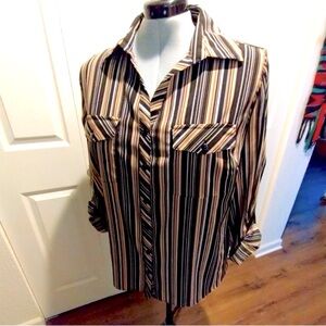 Elementz Brown Striped Button Down Shirt